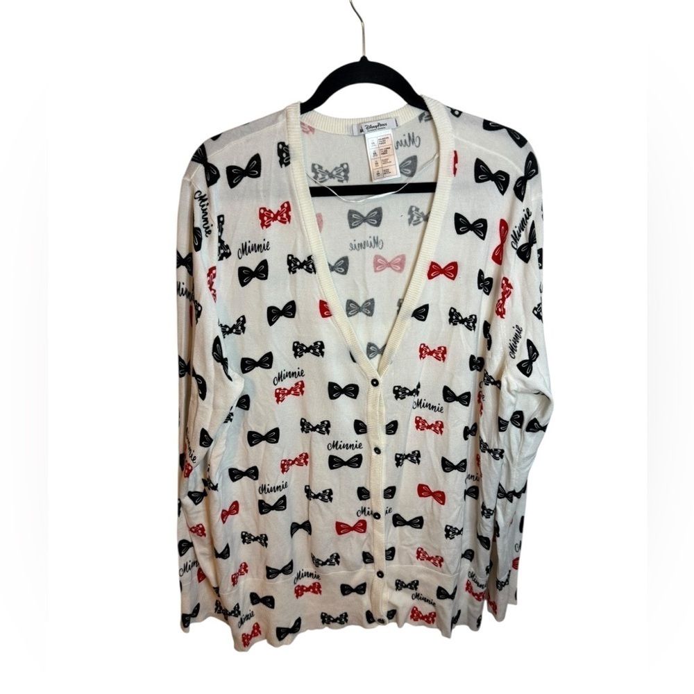 Disney Parks Minnie Bow Patterned Cardigan Sweater